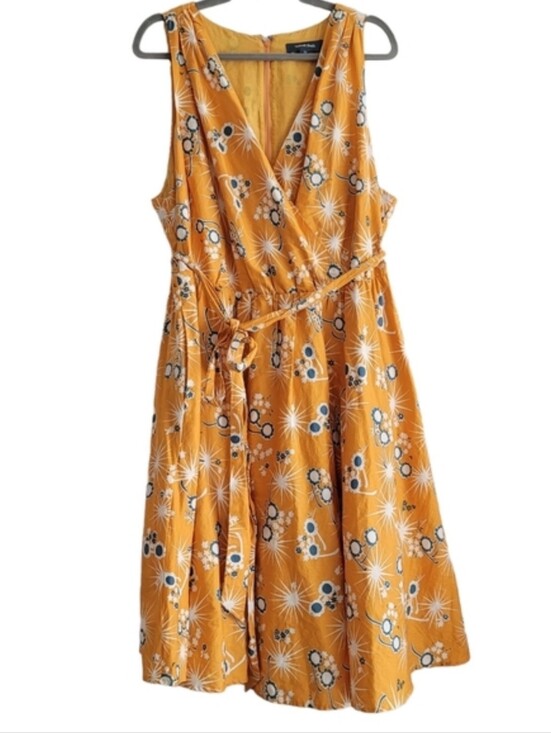 Modcloth Dresses & Skirts - Modcloth Yellow Instant Energy Floral Sunglasses Faux Wrap Summer Dress